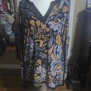 Dennis Basso Black and Gold Patterned Tunic